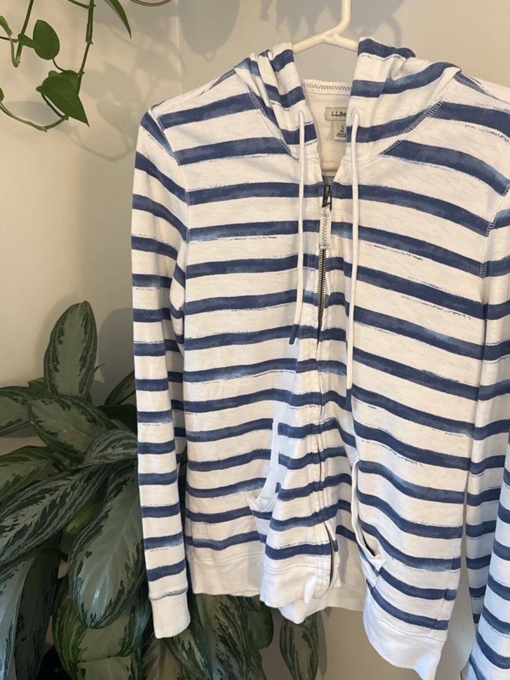 L.L. Bean Blue and White Striped Zip Hoodie